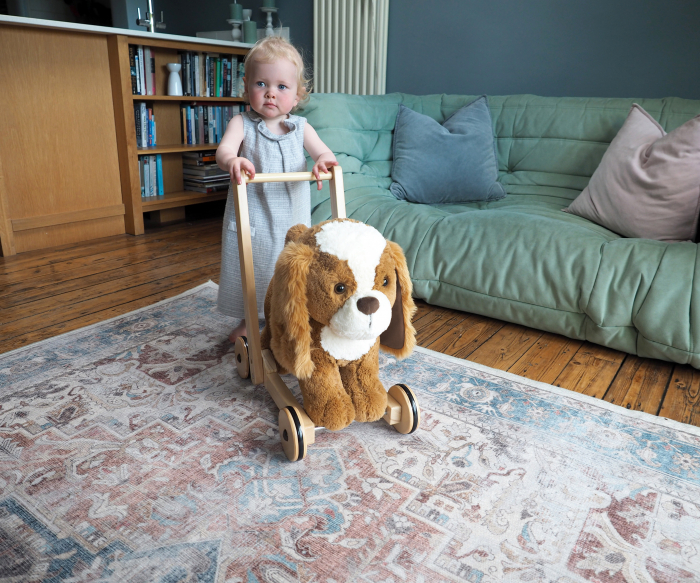 Little Bird Told Me - Peanut Pup Walker, Push Along & Ride On Toy pentru copii de peste 1 an, King Charles Spaniel Caine Pufos pentru copii mici, Cadru robust din lemn, Scaun căptusit [11]