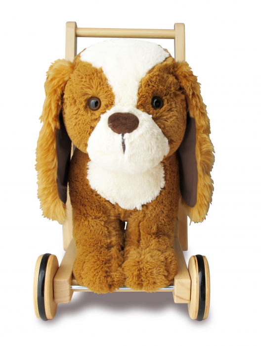 Little Bird Told Me - Peanut Pup Walker, Push Along & Ride On Toy pentru copii de peste 1 an, King Charles Spaniel Caine Pufos pentru copii mici, Cadru robust din lemn, Scaun căptusit [15]