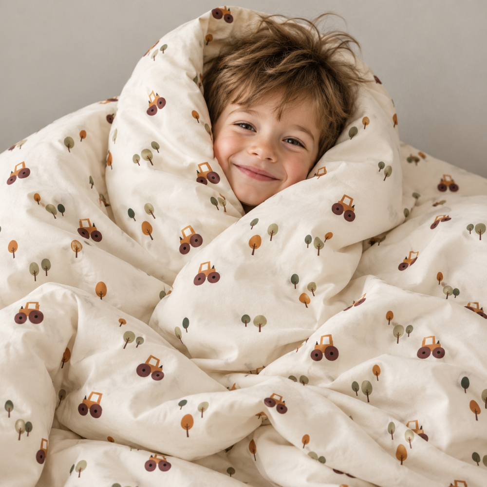 Magic Kids Set Husă Pilotă 100x135cm și Față de Pernă 40x60cm, 100% Bumbac Oeko-Tex, Imprimeu Tractoare, Reversibil, pentru Pătuț 140x70cm [8]