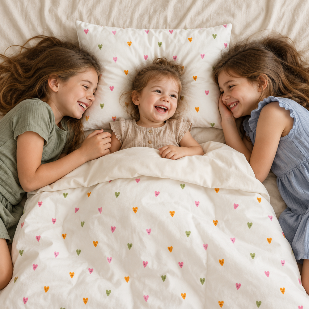 Magic Kids Set Husă Pilotă 100x135cm și Față de Pernă 40x60cm, 100% Bumbac Oeko-Tex, Imprimeu Inimi, Reversibil, pentru Pătuț 140x70cm [4]