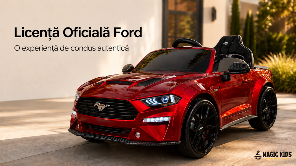 Mașină electrică Ford Mustang 24V, licență oficială – Drift & Telecomandă, roșu metalic premium [2]
