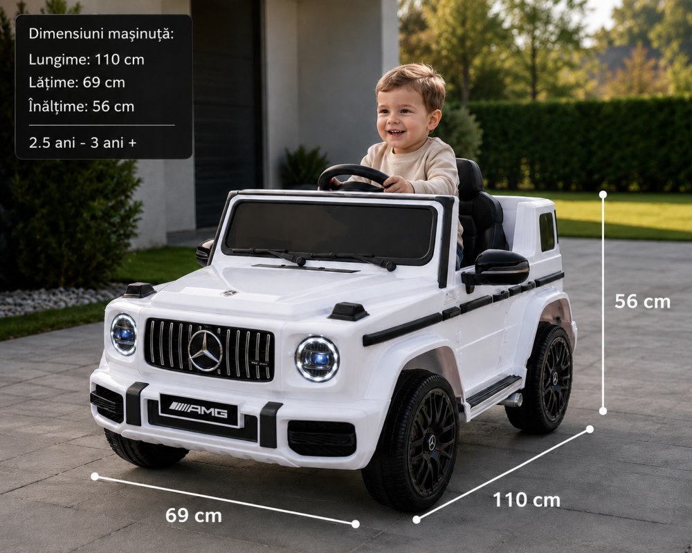 Mașină Electrică pentru Copii Mercedes-Benz G63 AMG 12V Alb Perlat – 4 Motoare, Telecomandă 2.4G, Roți Cauciuc, Scaun Piele | 3 Ani+ [10]