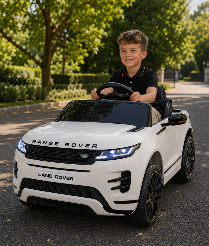 Mașină Electrică pentru Copii Range Rover Evoque 12V 10Ah Alb – 4 Motoare, Suspensii, Telecomandă 2.4G, Roți Cauciuc, Scaun Piele | 3 Ani+ [2]