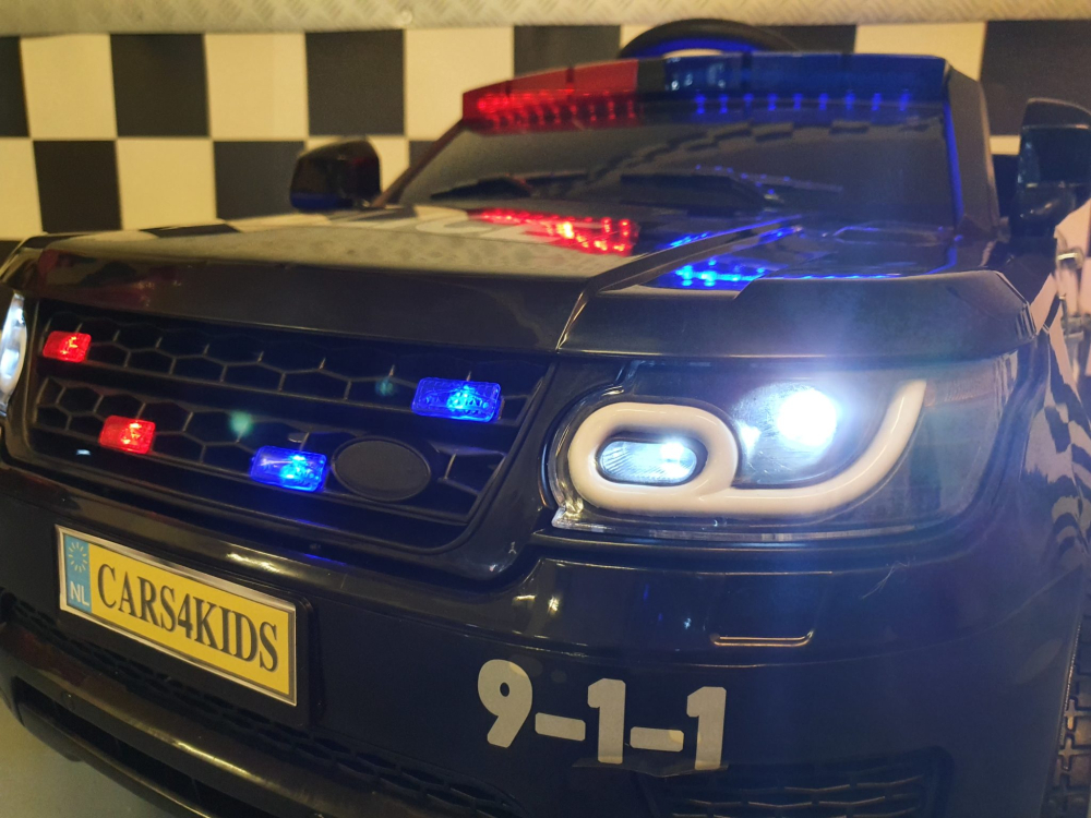 Mașină Electrică Poliție 12V pentru Copii, Negru – Telecomandă 2.4G, Girofar și Sirenă, Scaun Piele | 3-5 Ani [7]