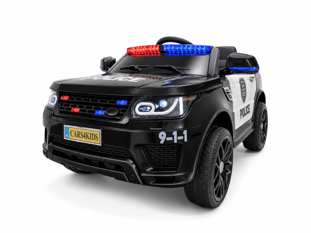 Mașină Electrică Poliție 12V pentru Copii, Negru – Telecomandă 2.4G, Girofar și Sirenă, Scaun Piele | 3-5 Ani [3]