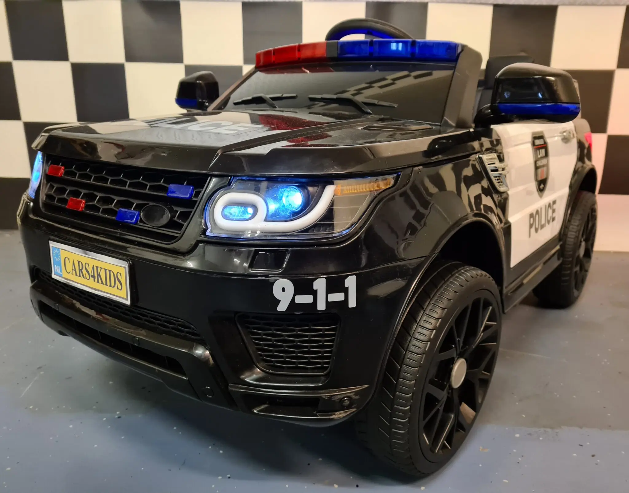Mașină Electrică Poliție 12V pentru Copii, Negru – Telecomandă 2.4G, Girofar și Sirenă, Scaun Piele | 3-5 Ani [5]
