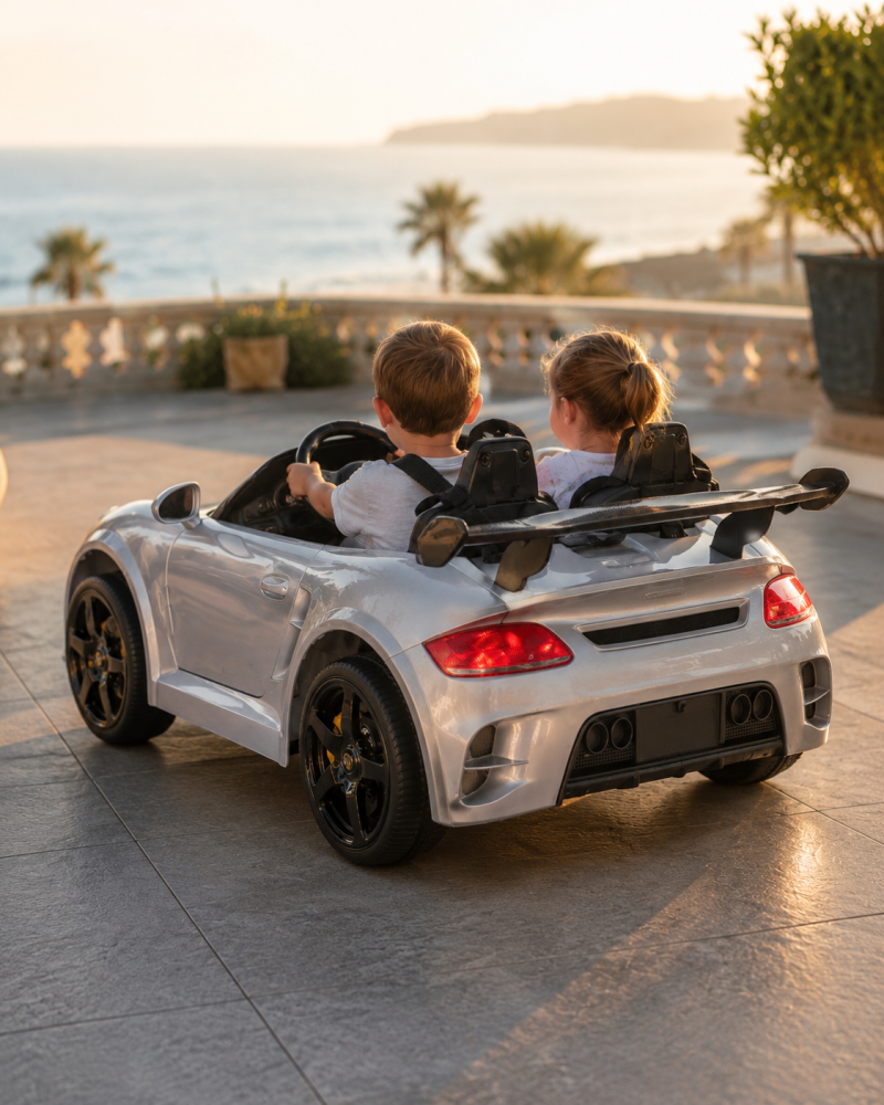 Mașină electrică Porsche RUF 24V Argintiu Metalic, 2 Locuri, licență oficială – Telecomandă 2.4G, Scaun Piele [2]