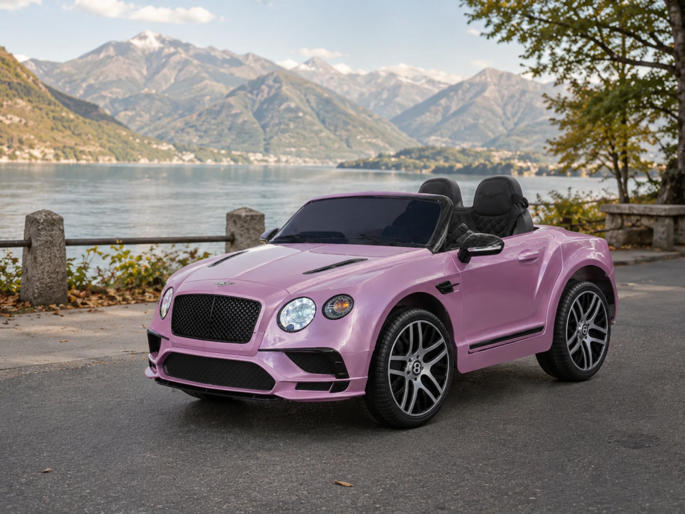 Mașinuță Electrică Copii Bentley Continental 12V, Telecomandă 2.4G, Șa Piele Neagră, Uși Funcționale, Roz Metalizat [2]