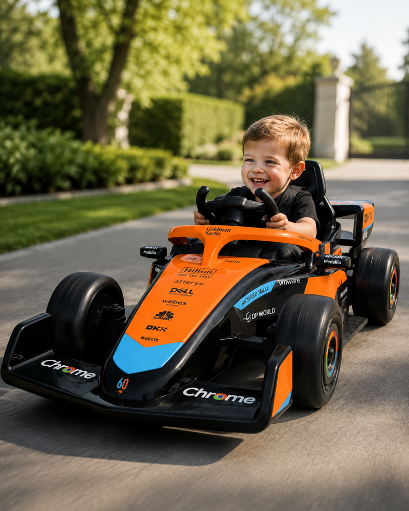 Mașinuță Electrică McLaren Formula 1 12V Portocaliu – Licență Oficială McLaren, Bluetooth, Telecomandă 2.4G, Scaun Piele | 3-5 Ani, Max. 30 kg [12]