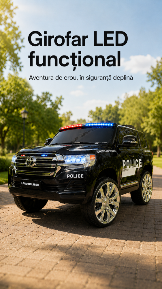 Mașinuță Electrică Toyota Land Cruiser Police 24V Negru – Licență Oficială Toyota, Girofar LED, Telecomandă 2.4G | 3-5 Ani [2]