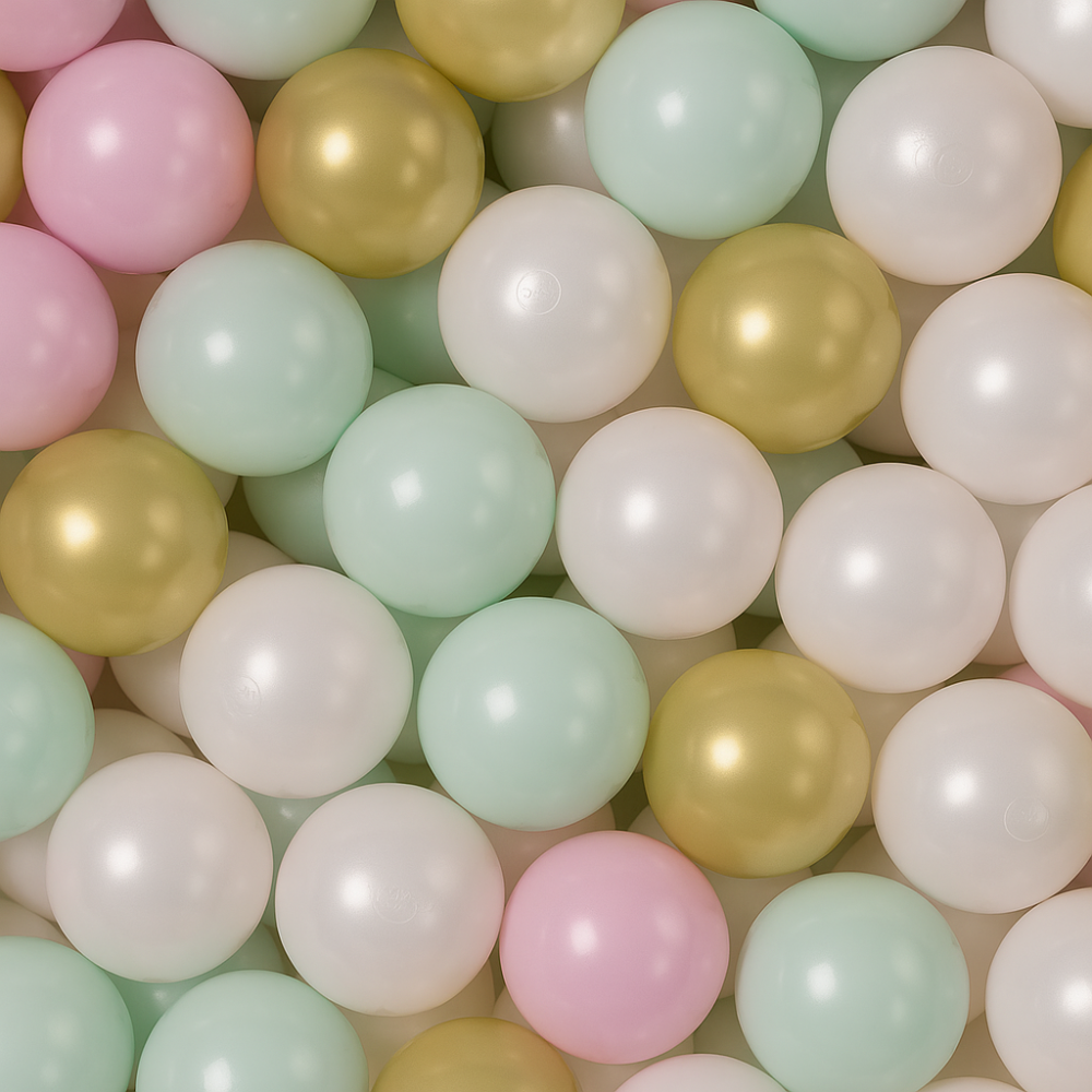 MeowBaby® Set bile din plastic pentru centru de joaca 7cm, 200 buc: perlat alb, gold, roz, mint [2]