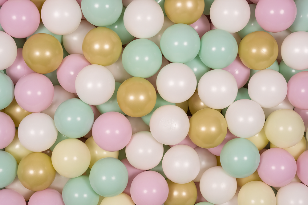 MeowBaby® Set bile din plastic pentru centru de joaca 7cm, 200 buc: perlat alb, gold, roz, mint [1]