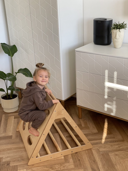MeowBaby® Triunghi Pikler din lemn pentru catarare, Scara pentru copii Montessori, naturala [4]