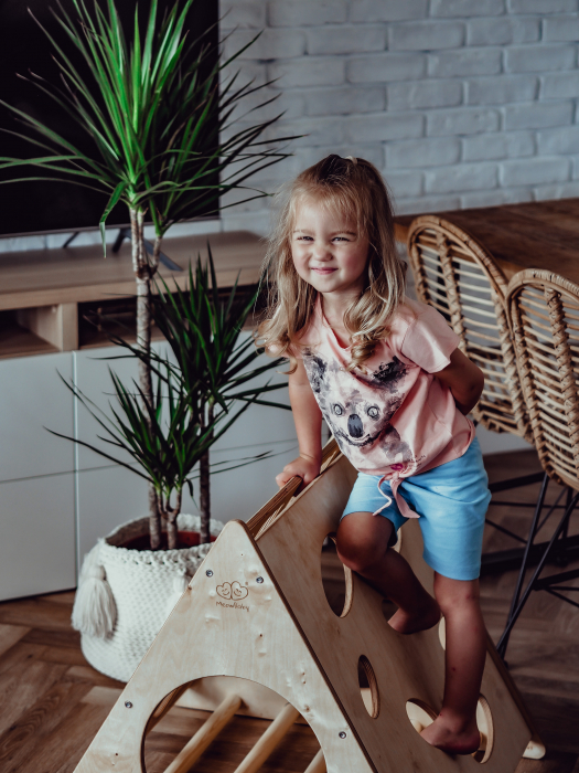 MeowBaby® Triunghi Pikler din lemn pentru catarare, Scara pentru copii Montessori, naturala [6]