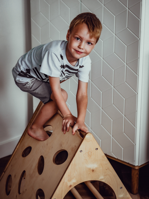 MeowBaby® Triunghi Pikler din lemn pentru catarare, Scara pentru copii Montessori, naturala [11]