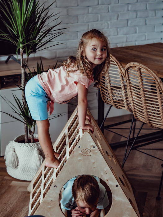 MeowBaby® Triunghi Pikler din lemn pentru catarare, Scara pentru copii Montessori, naturala [8]
