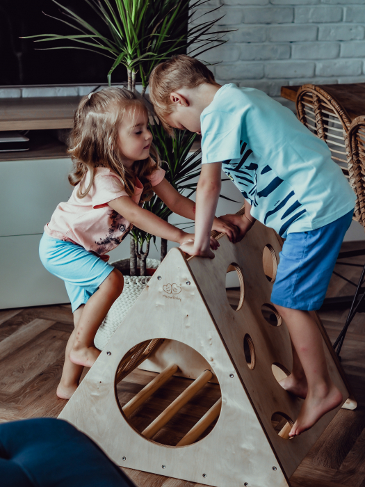 MeowBaby® Triunghi Pikler din lemn pentru catarare, Scara pentru copii Montessori, naturala [10]
