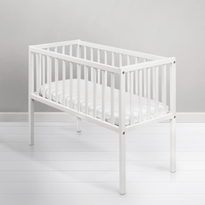 Patut mic, co-sleeping din lemn, Classic Alb cu Saltea Cocos Spuma Cocos 90 x 40 x 7 cm [14]