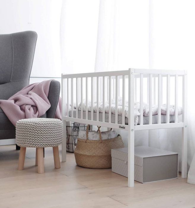 Patut mic, co-sleeping din lemn, Classic Alb cu Saltea Cocos Spuma Cocos 90 x 40 x 7 cm [13]