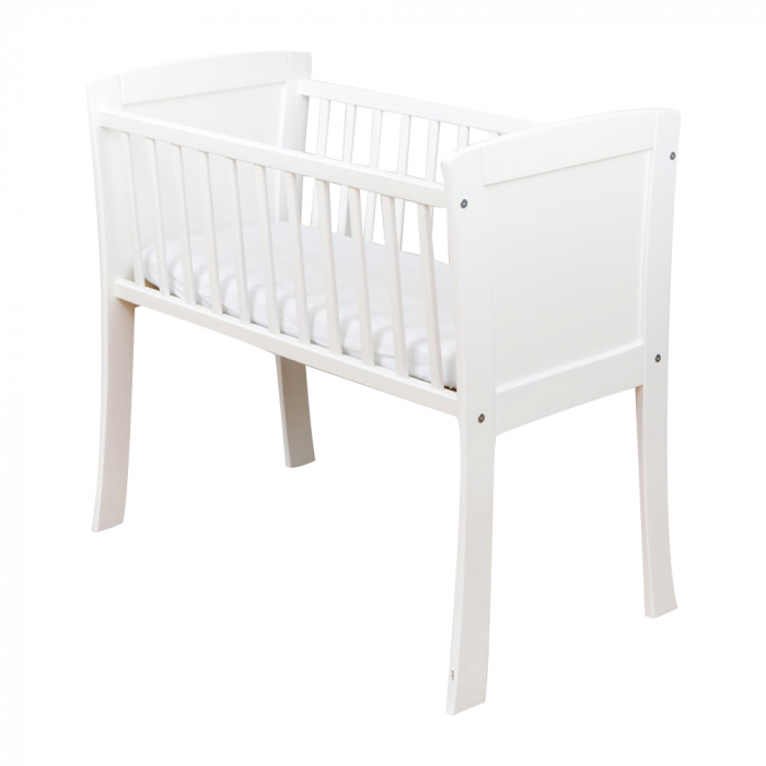 Patut mic, co-sleeping din lemn, Alb cu Saltea Cocos Spuma Cocos 90 x 40 x 7 cm [8]
