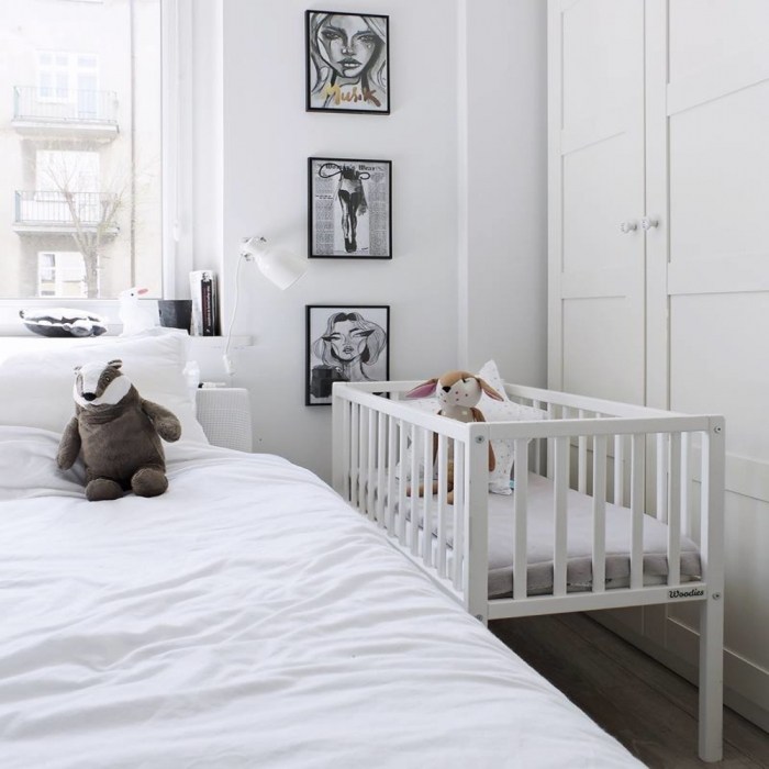 Patut mic, co-sleeping din lemn, Classic Alb 90 x 40 cm [6]