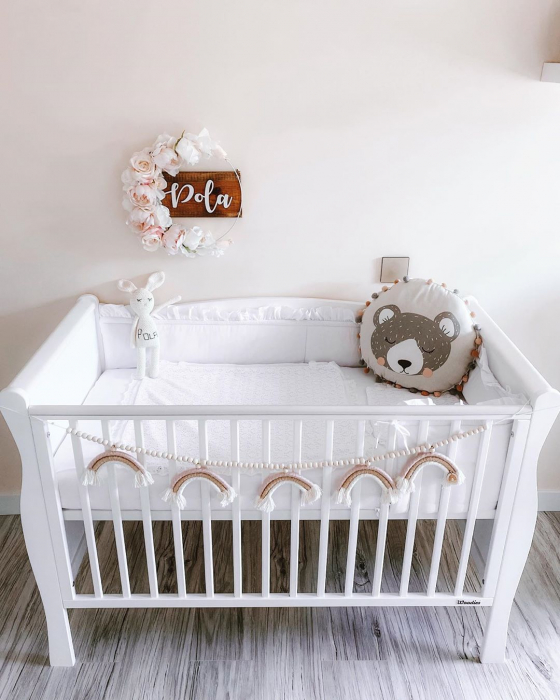 Patut din lemn pentru bebe, inaltime saltea reglabila, Noble Alb 120x60 cm [7]