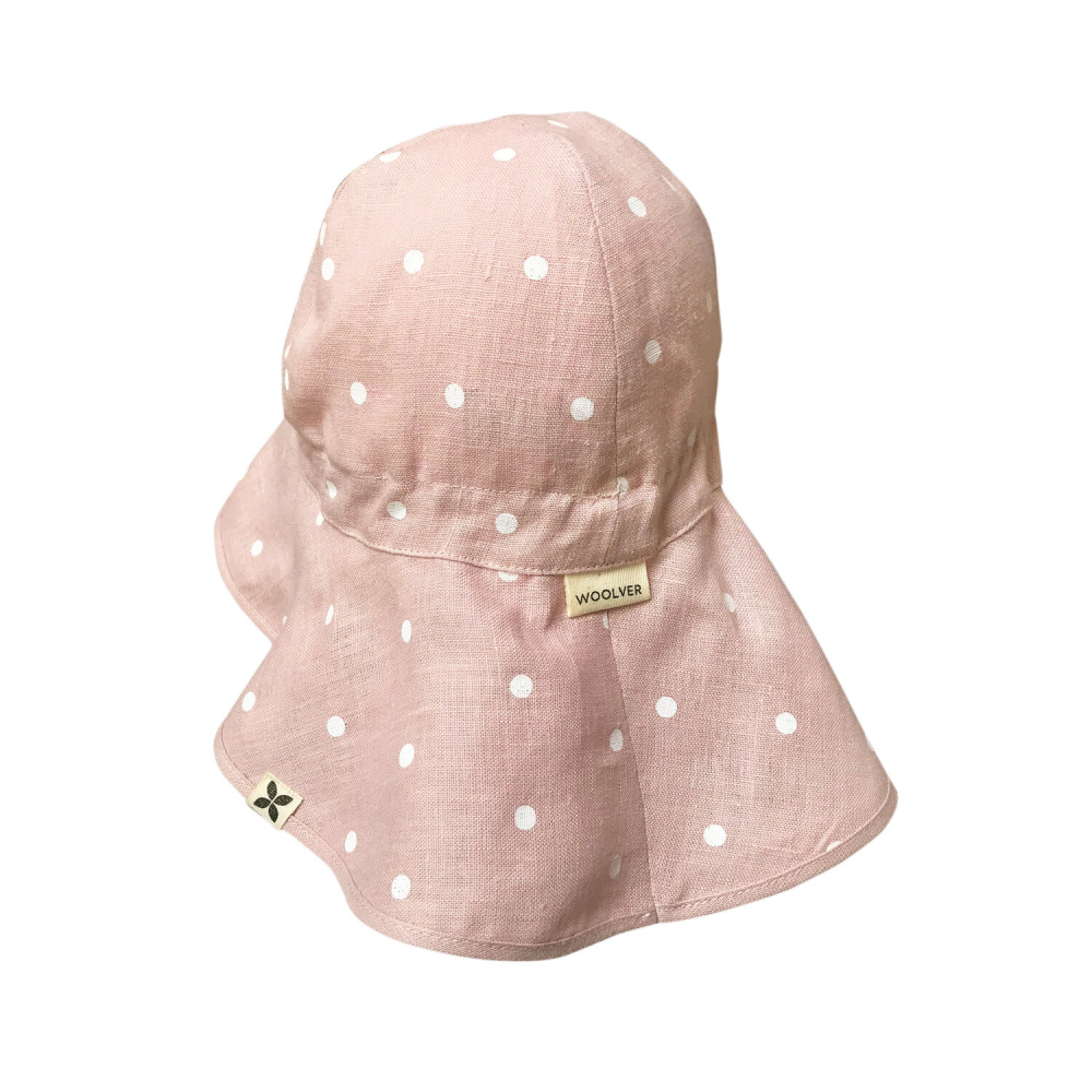 Palarie ajustabila din in organic Dusty Pink cu buline [2]