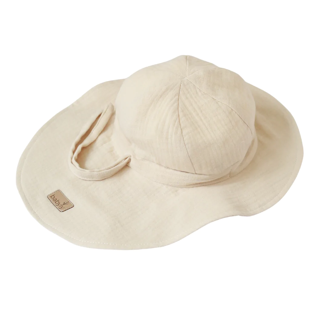 Pălărie de Soare din Muselină BabyLy – Nisip Natural, Protecție Completă Cap-Urechi-Ceafă, Reglabilă | 0-3 Ani, Handmade Polonia [2]
