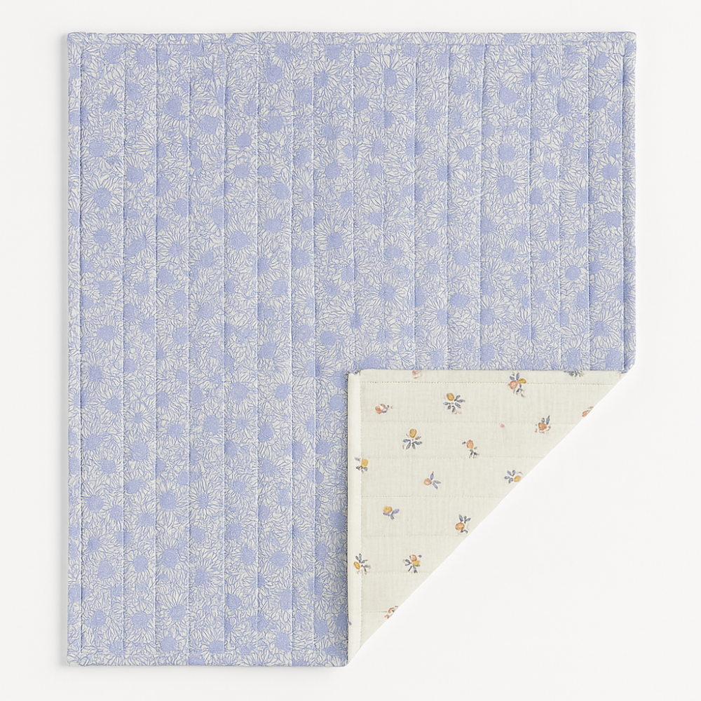 Păturică bebeluș handmade matlasată din muselina premium cu fata dubla – Zomea Ecru Blue, 135x100 cm [3]