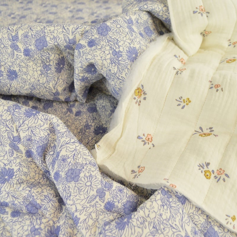 Păturică bebeluș handmade matlasată din muselina premium cu fata dubla – Zomea Ecru Blue, 135x100 cm [2]