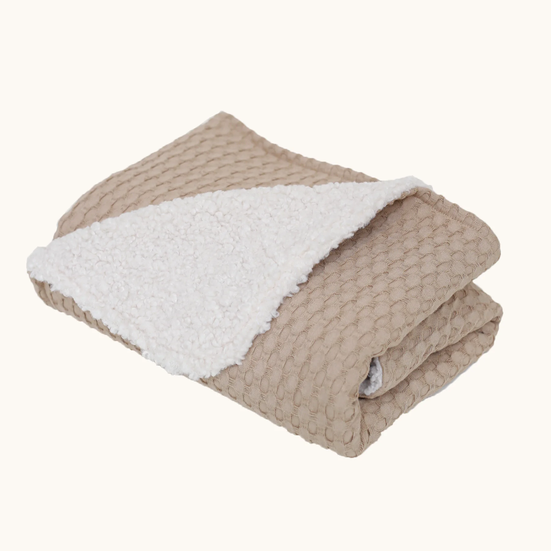 Paturica pentru copii, reversibila, dublat, bumbac waffle Bej si tesatura bucle Crem, Teddy by BabyLy, 100x70cm [5]