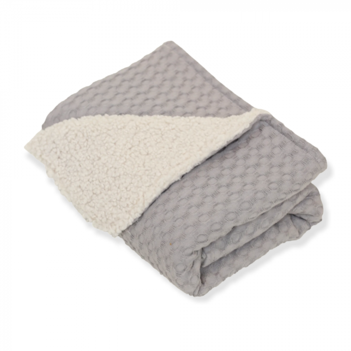 Paturica pentru copii, reversibila, dublat, bumbac waffle Gri deschis si tesatura bucle Crem, Teddy by BabyLy, 100x70cm [7]