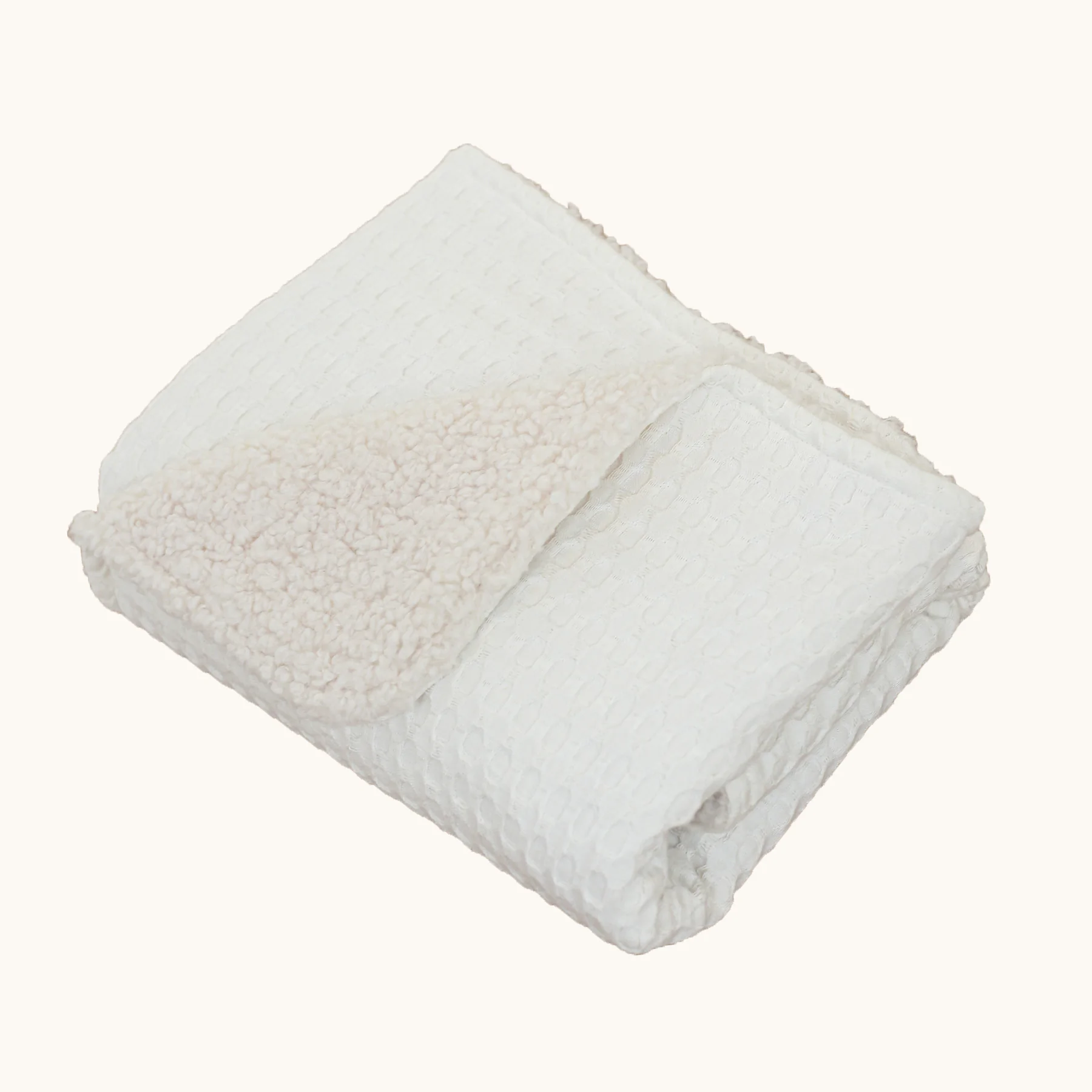 Paturica pentru copii, reversibila, dublat, bumbac waffle Ecru si tesatura bucle Crem, Teddy by BabyLy, 100x70cm [5]