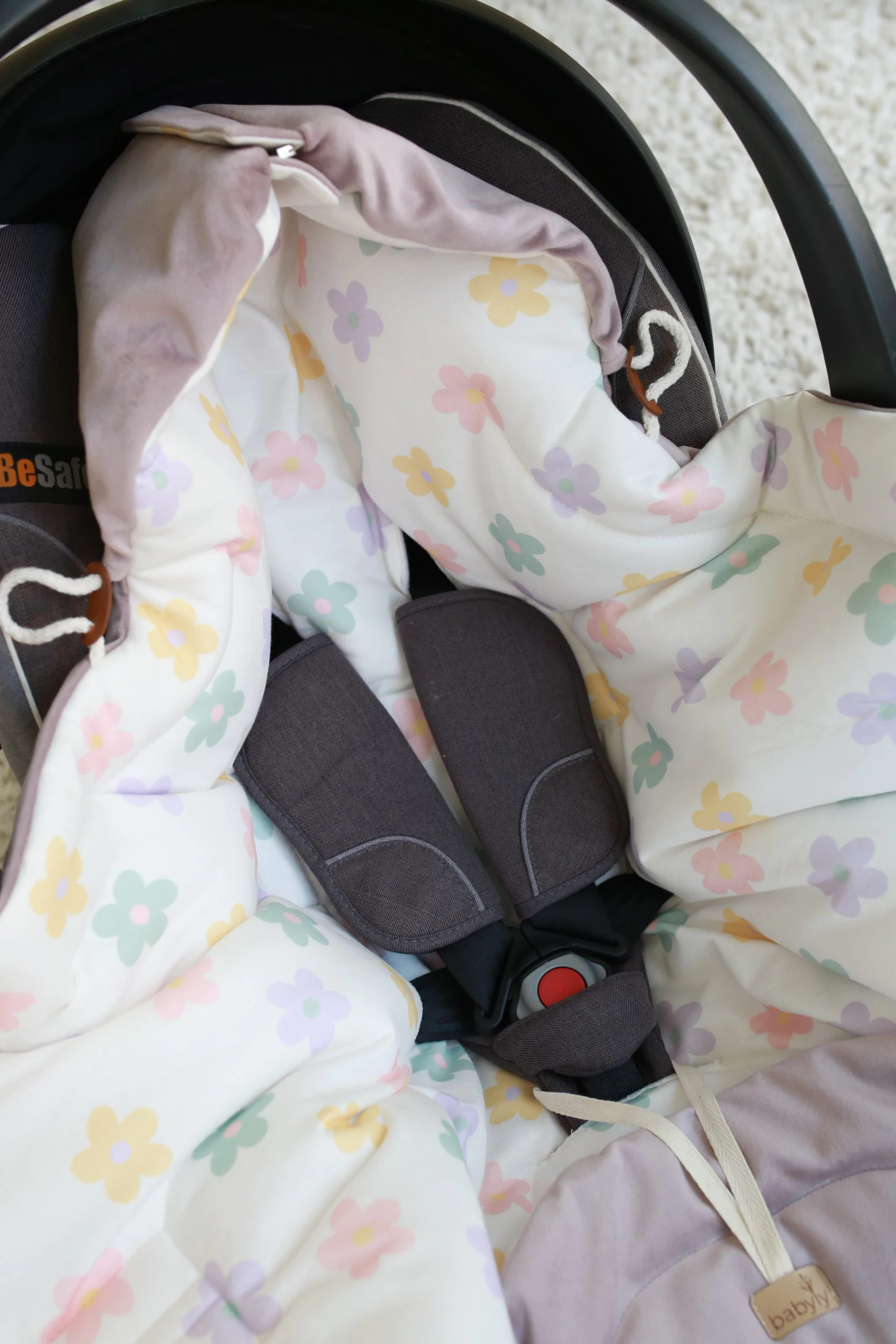 Paturica universala pentru scoica auto cu fata dubla – bumbac si catifea, Vintage Flower [3]