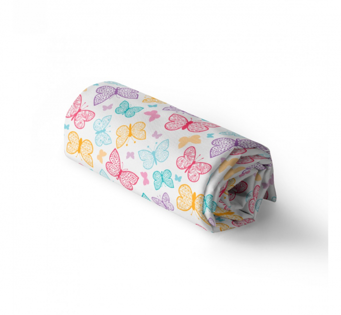 Set din vascoza de bambus cu Paturica usoara si pernuta cu urechiuse pentru copii, Fluturi colorati 100x120cm [2]