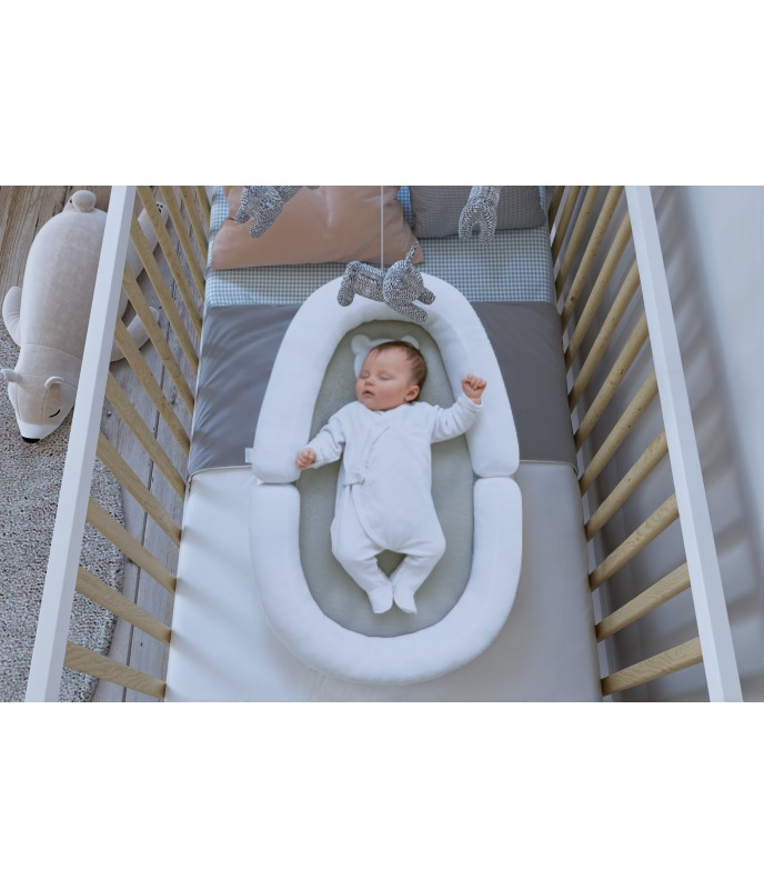 Pătuț 2 în 1 LUMI alb-natur 120x60 cm din Lemn, 3 niveluri somieră, Trepte detașabile + Barieră transformare [10]