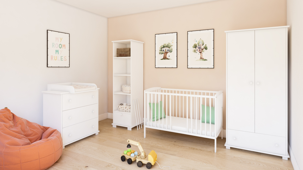 Pătuț 2 în 1 Pure alb 120x60 cm din Lemn, 3 niveluri somieră, Trepte detașabile + Barieră transformare [13]