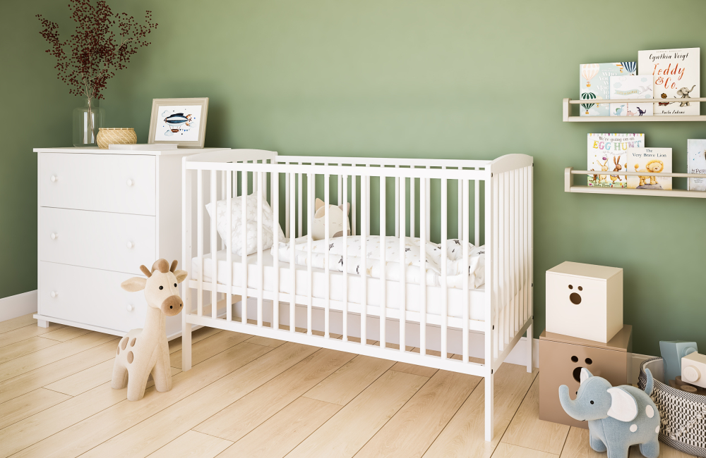 Pătuț 2 în 1 Pure alb 120x60 cm din Lemn, 3 niveluri somieră, Trepte detașabile + Barieră transformare [8]