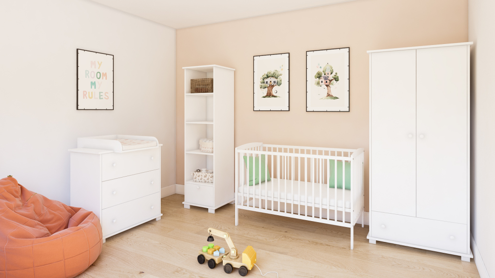 Pătuț 2 în 1 Pure alb 120x60 cm din Lemn, 3 niveluri somieră, Trepte detașabile + Barieră transformare [15]