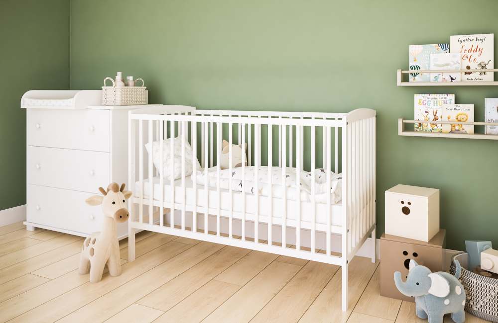 Pătuț 2 în 1 Pure alb 120x60 cm din Lemn, 3 niveluri somieră, Trepte detașabile + Barieră transformare [11]