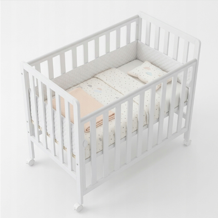 Pătuț Atașabil Co-Sleeper BAMBI 100x50cm Alb din Lemn – Laterală Culisantă, Roți cu Blocare, Somieră Reglabilă 3 Poziții | EN 716-1, Max 15kg [8]