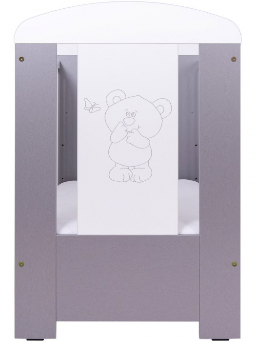 Patut bebe cu inaltime reglabila a saltelei, Ursulet si Fluturas, Argintiu, 120x60 cm [2]