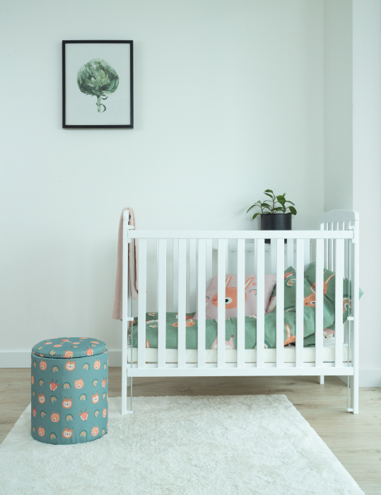 Patut bebe din lemn masiv, laterala culisabila si inaltime reglabila a saltelei, bedside Alice Alb cu saltea comfort 100x50 cm [4]