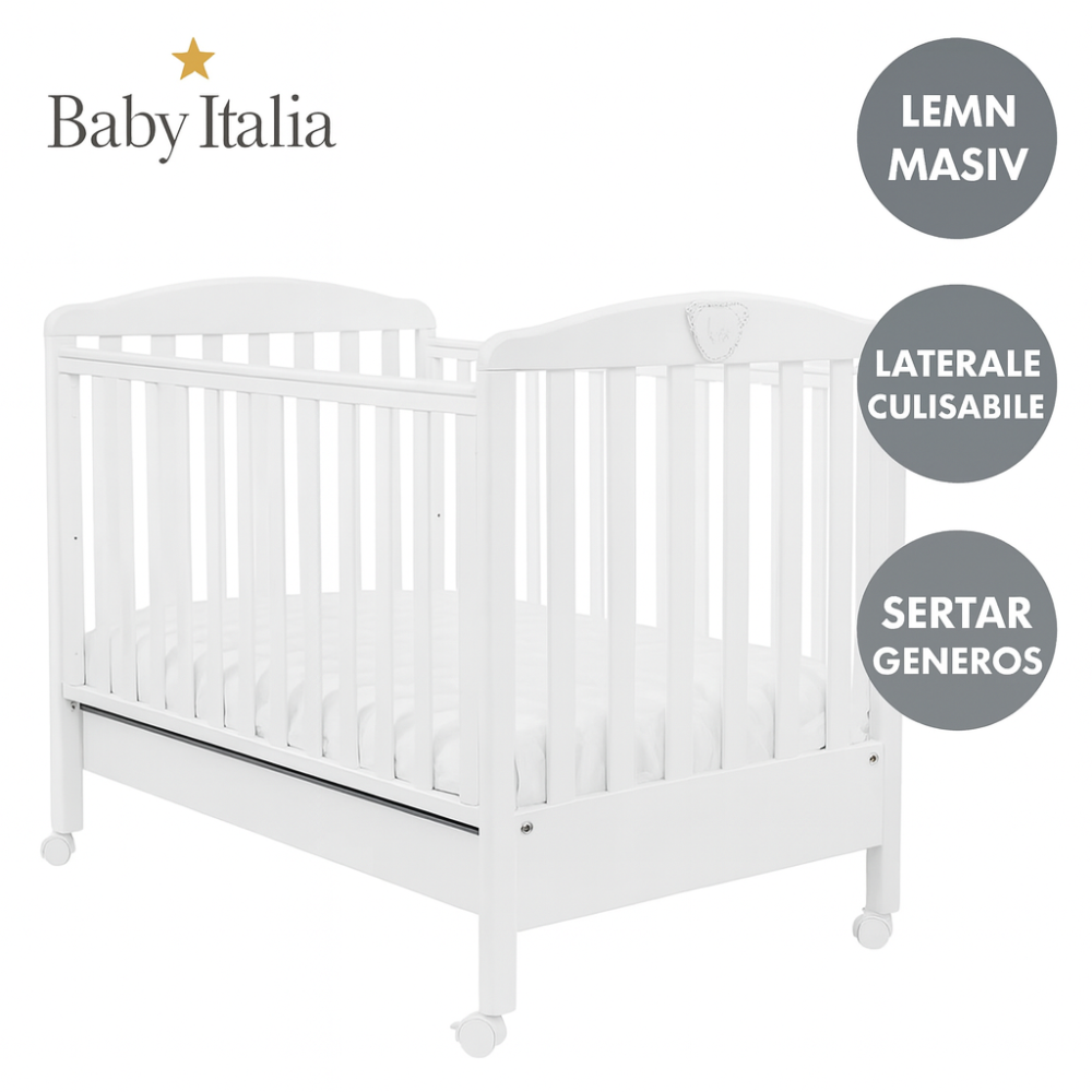 Patut Bebe din Lemn Masiv Mio Faccetta – cu Sertar, Roți, Laterale Culisabile și 2 Nivele de Reglare | Fabricat în Italia [4]