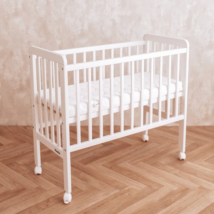 Patut bebe din lemn masiv, patut lateral cu inaltime reglabila a saltelei, bedside Alb, 90 x 40 cm [5]