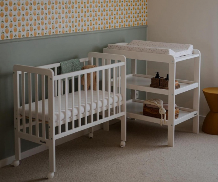 Patut bebe din lemn masiv, patut lateral cu inaltime reglabila a saltelei, bedside Alb, 90 x 40 cm [3]