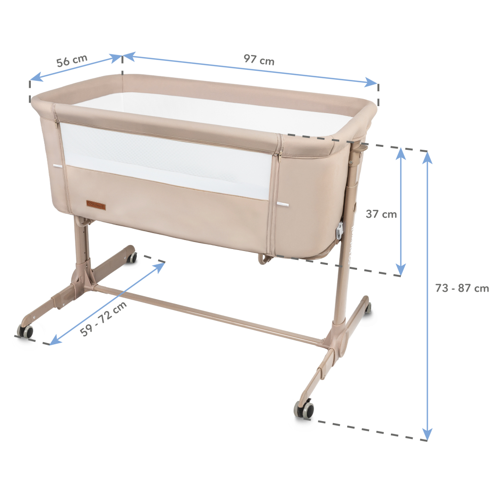 Patut cu leganare Cullami, co-sleeper 2 in 1, Cu laterala culisanta, Cu setare unghiulara, Cu roti, Reglabil in 6 pozitii pe inaltime, Beige [14]