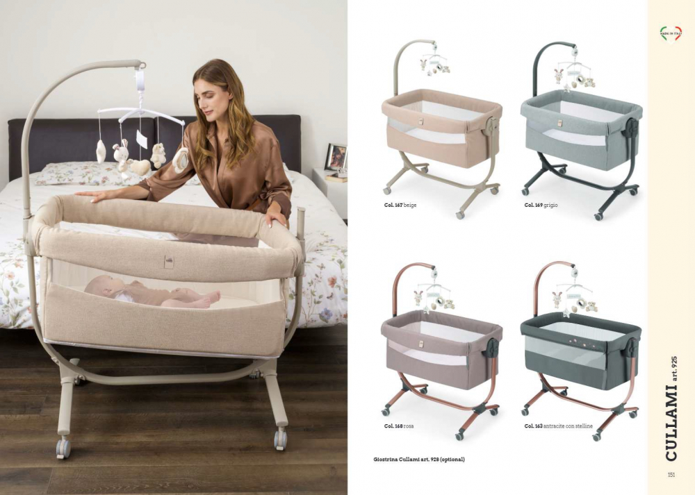 Patut cu leganare, Cullami, co-sleeper 2 in 1, Cu laterala culisanta, Cu setare unghiulara, Cu roti, Reglabil in 8 pozitii pe inaltime, Bej [13]
