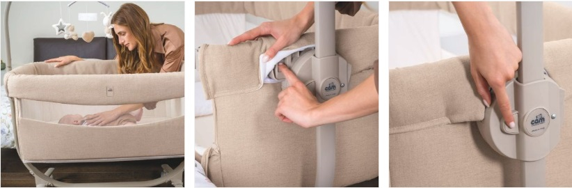 Patut cu leganare, Cullami, co-sleeper 2 in 1, Cu laterala culisanta, Cu setare unghiulara, Cu roti, Reglabil in 8 pozitii pe inaltime, Bej [10]