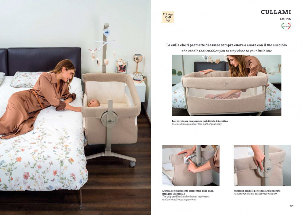 Patut cu leganare, Cullami, co-sleeper 2 in 1, Cu laterala culisanta, Cu setare unghiulara, Cu roti, Reglabil in 8 pozitii pe inaltime, Bej [11]